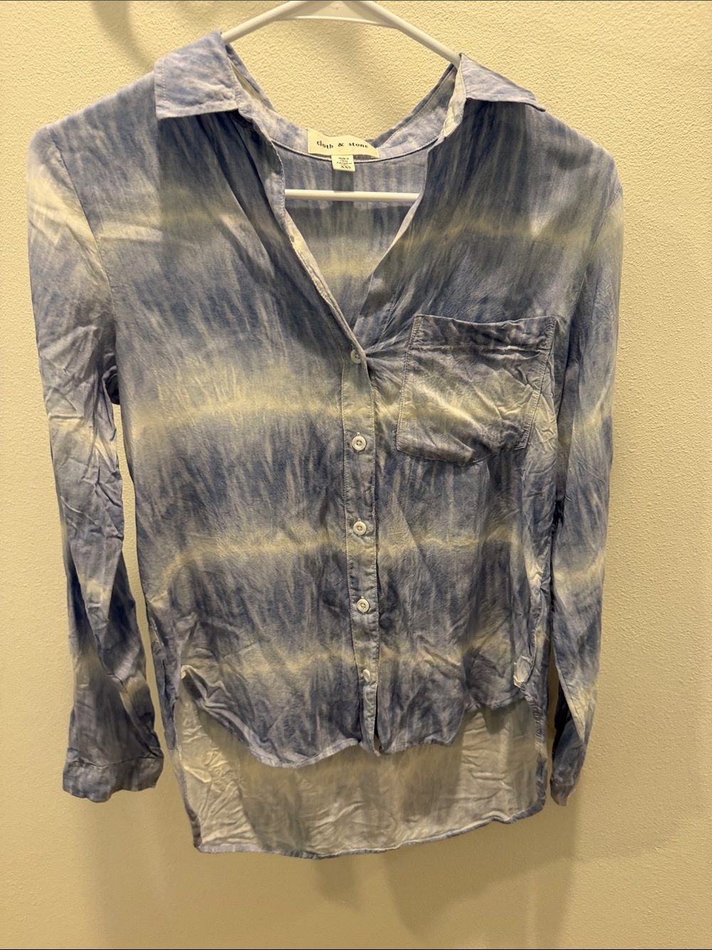 cloth & stone Blue and White Striped Tie-Dye Button-Down Shirt